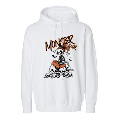 Monster Lover Fun Skeleton Ghoul Cute Vintage Halloween Garment-Dyed Fleece Hoodie