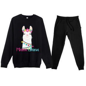 Mama Llama Funny Mother's Day Women Mom Birthday Premium Crewneck Sweatsuit Set