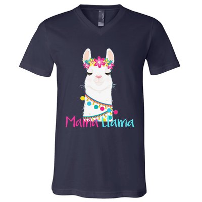 Mama Llama Funny Mother's Day Women Mom Birthday V-Neck T-Shirt