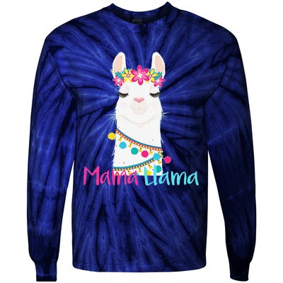 Mama Llama Funny Mother's Day Women Mom Birthday Tie-Dye Long Sleeve Shirt