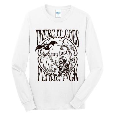 My Last Flying Fuck Bat Funny Skeleton Vintage Fall Vibes Adult Humor Tall Long Sleeve T-Shirt