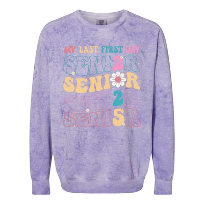 My Last First Day Senior 2025 Back To School Class Groovy Colorblast Crewneck Sweatshirt