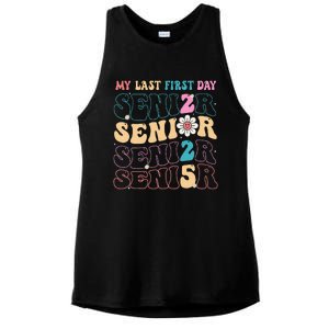 My Last First Day Senior 2025 Back To School Class Groovy Ladies PosiCharge Tri-Blend Wicking Tank