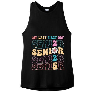 My Last First Day Senior 2025 Back To School Class Groovy Ladies PosiCharge Tri-Blend Wicking Tank