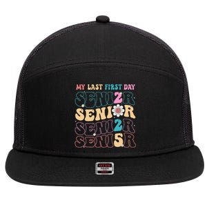 My Last First Day Senior 2025 Back To School Class Groovy 7 Panel Mesh Trucker Snapback Hat