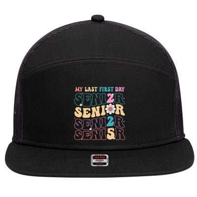 My Last First Day Senior 2025 Back To School Class Groovy 7 Panel Mesh Trucker Snapback Hat