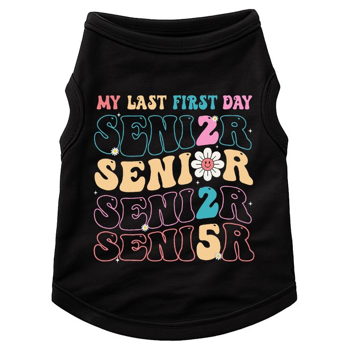 My Last First Day Senior 2025 Back To School Class Groovy Doggie Tank