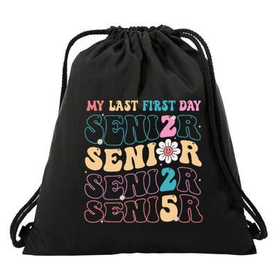 My Last First Day Senior 2025 Back To School Class Groovy Drawstring Bag