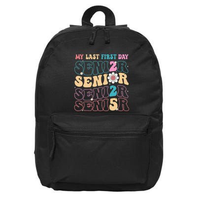 My Last First Day Senior 2025 Back To School Class Groovy 16 in Basic Backpack