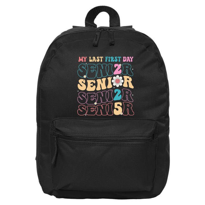 My Last First Day Senior 2025 Back To School Class Groovy 16 in Basic Backpack