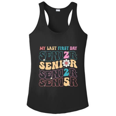 My Last First Day Senior 2025 Back To School Class Groovy Ladies PosiCharge Competitor Racerback Tank