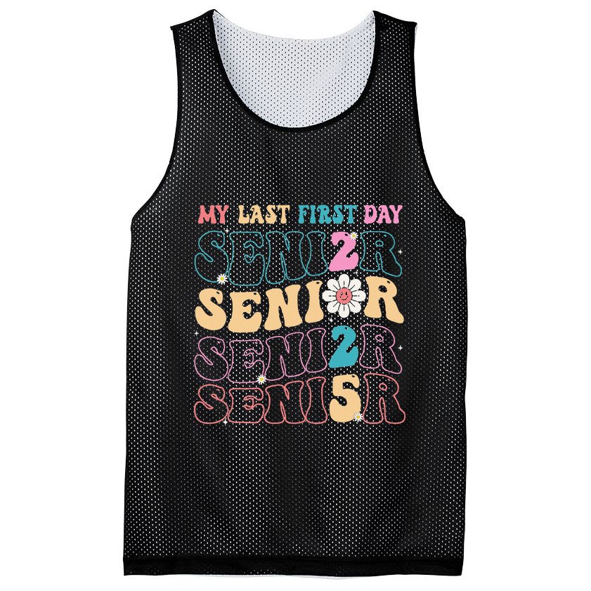 My Last First Day Senior 2025 Back To School Class Groovy Mesh Reversible Basketball Jersey Tank