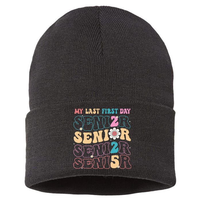 My Last First Day Senior 2025 Back To School Class Groovy Sustainable Knit Beanie