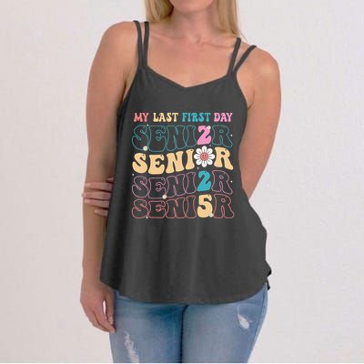 My Last First Day Senior 2025 Back To School Class Groovy Women's Strappy Tank