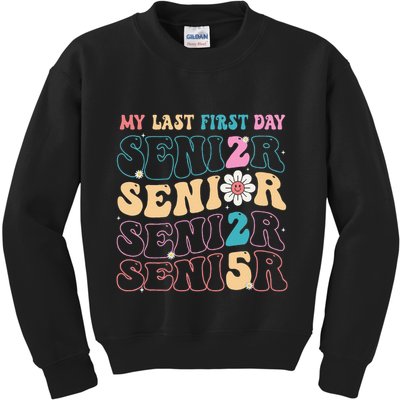 My Last First Day Senior 2025 Back To School Class Groovy Kids Sweatshirt