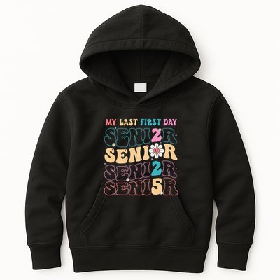My Last First Day Senior 2025 Back To School Class Groovy Kids Hoodie