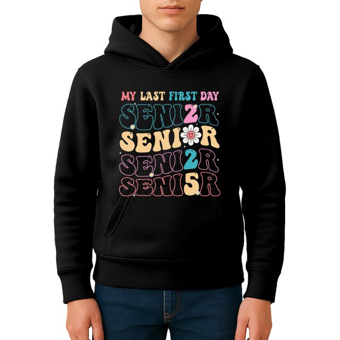 My Last First Day Senior 2025 Back To School Class Groovy Kids Hoodie