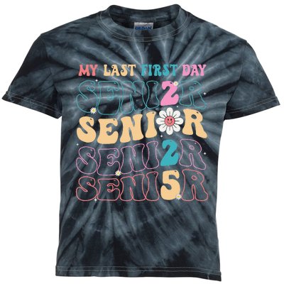 My Last First Day Senior 2025 Back To School Class Groovy Kids Tie-Dye T-Shirt