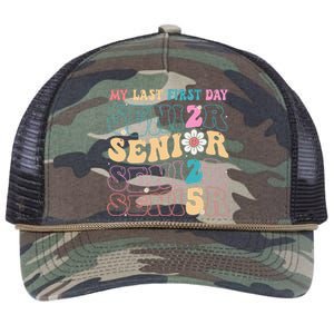 My Last First Day Senior 2025 Back To School Class Groovy Retro Rope Trucker Hat Cap