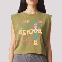 My Last First Day Senior 2025 Back To School Class Groovy Garment-Dyed Women's Muscle Tee