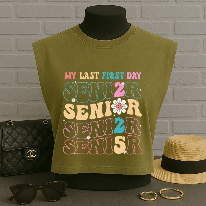 My Last First Day Senior 2025 Back To School Class Groovy Garment-Dyed Women's Muscle Tee