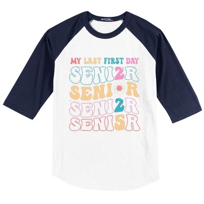 My Last First Day Senior 2025 Back To School Class Groovy Baseball Sleeve Shirt