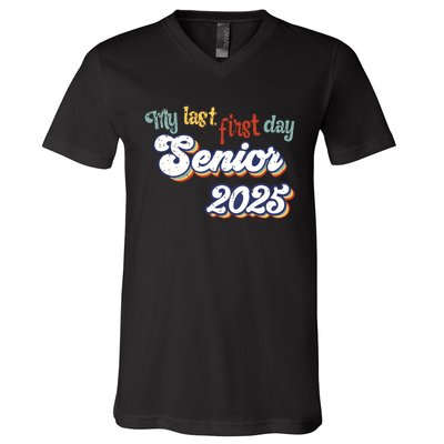 My Last First Day Senior 2025 Back To School Vintage Cool V-Neck T-Shirt