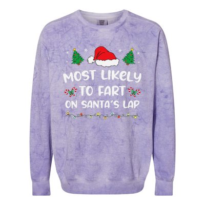 Most Likely Fart Santa Lap Lights Decor Christmas Tree Party Colorblast Crewneck Sweatshirt