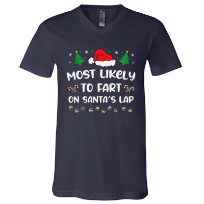 Most Likely Fart Santa Lap Lights Decor Christmas Tree Party V-Neck T-Shirt