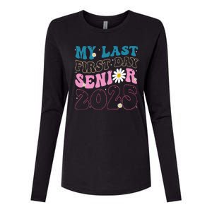 My Last First Day Senior 2025 Daisy Back To School Womens Cotton Relaxed Long Sleeve T-Shirt