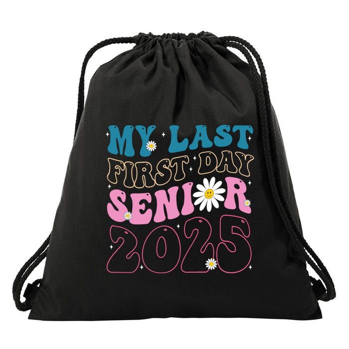 My Last First Day Senior 2025 Daisy Back To School Drawstring Bag