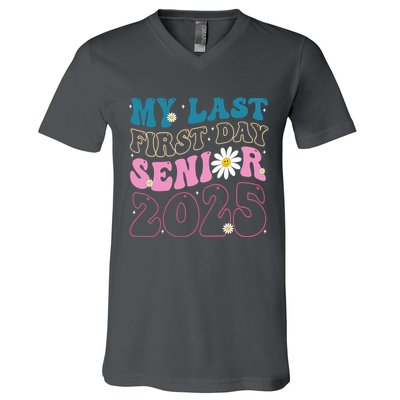My Last First Day Senior 2025 Daisy Back To School V-Neck T-Shirt