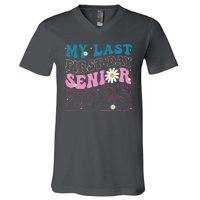 My Last First Day Senior 2025 Daisy Back To School V-Neck T-Shirt