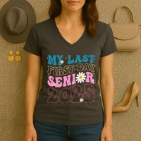 My Last First Day Senior 2025 Daisy Back To School Women's V-Neck T-Shirt