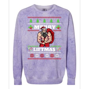 Merry Liftmas Funny Lifting Weights Jacked Santa Claus Ugly Christmas Colorblast Crewneck Sweatshirt