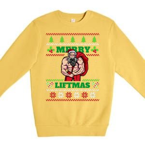 Merry Liftmas Funny Lifting Weights Jacked Santa Claus Ugly Christmas Premium Crewneck Sweatshirt