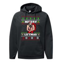 Merry Liftmas Funny Lifting Weights Jacked Santa Claus Ugly Christmas Performance Fleece Hoodie