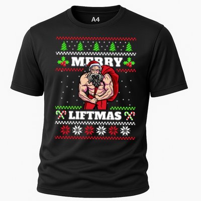 Merry Liftmas Funny Lifting Weights Jacked Santa Claus Ugly Christmas Performance Shirt