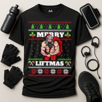Merry Liftmas Funny Lifting Weights Jacked Santa Claus Ugly Christmas Cooling Performance Crew T-Shirt