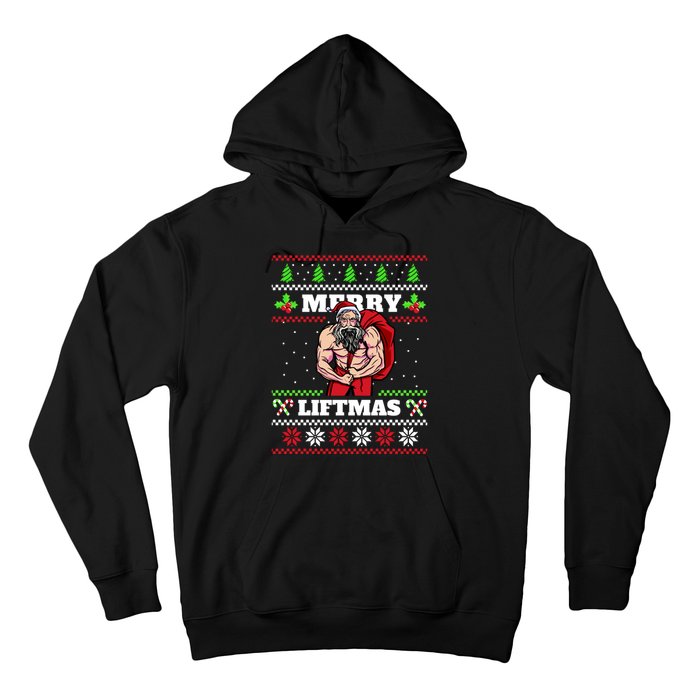 Merry Liftmas Funny Lifting Weights Jacked Santa Claus Ugly Christmas Hoodie