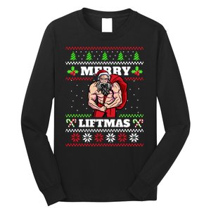 Merry Liftmas Funny Lifting Weights Jacked Santa Claus Ugly Christmas Long Sleeve Shirt