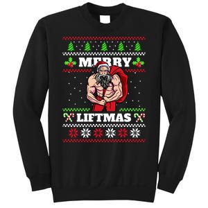 Merry Liftmas Funny Lifting Weights Jacked Santa Claus Ugly Christmas Sweatshirt