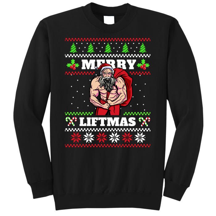 Merry Liftmas Funny Lifting Weights Jacked Santa Claus Ugly Christmas Sweatshirt