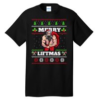 Merry Liftmas Funny Lifting Weights Jacked Santa Claus Ugly Christmas Tall T-Shirt