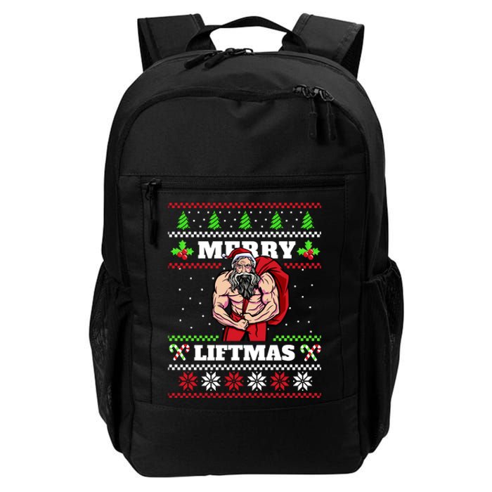 Merry Liftmas Funny Lifting Weights Jacked Santa Claus Ugly Christmas Daily Commute Backpack