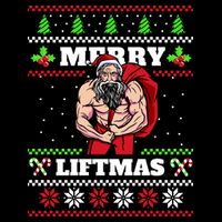 Merry Liftmas Funny Lifting Weights Jacked Santa Claus Ugly Christmas Flat Bill Trucker Hat