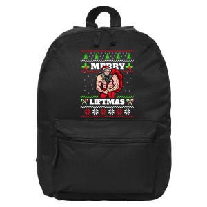 Merry Liftmas Funny Lifting Weights Jacked Santa Claus Ugly Christmas 16 in Basic Backpack