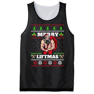 Merry Liftmas Funny Lifting Weights Jacked Santa Claus Ugly Christmas Mesh Reversible Basketball Jersey Tank