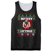 Merry Liftmas Funny Lifting Weights Jacked Santa Claus Ugly Christmas Mesh Reversible Basketball Jersey Tank