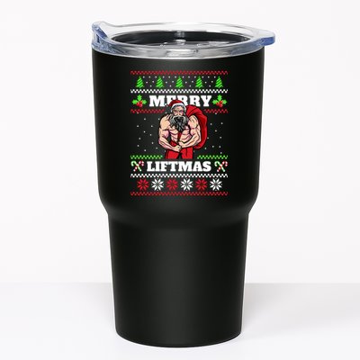 Merry Liftmas Funny Lifting Weights Jacked Santa Claus Ugly Christmas Tumbler